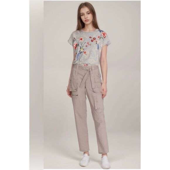 JOHNNY WAS NWT Pete & Greta Tyla Belted Cargo Pants Khaki Size 4 Cotton Blend - Picture 1 of 11